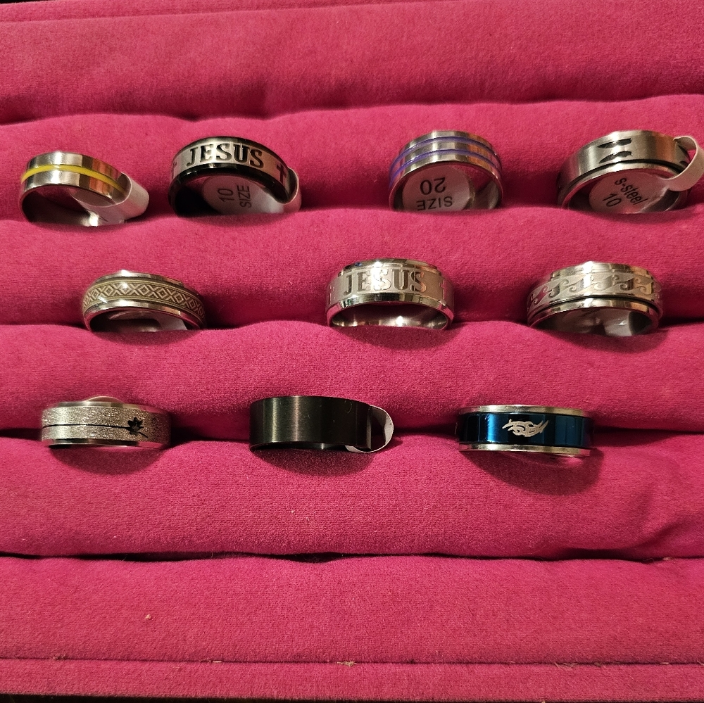 10 New Stainless Steel Bands/Spinners sz 10